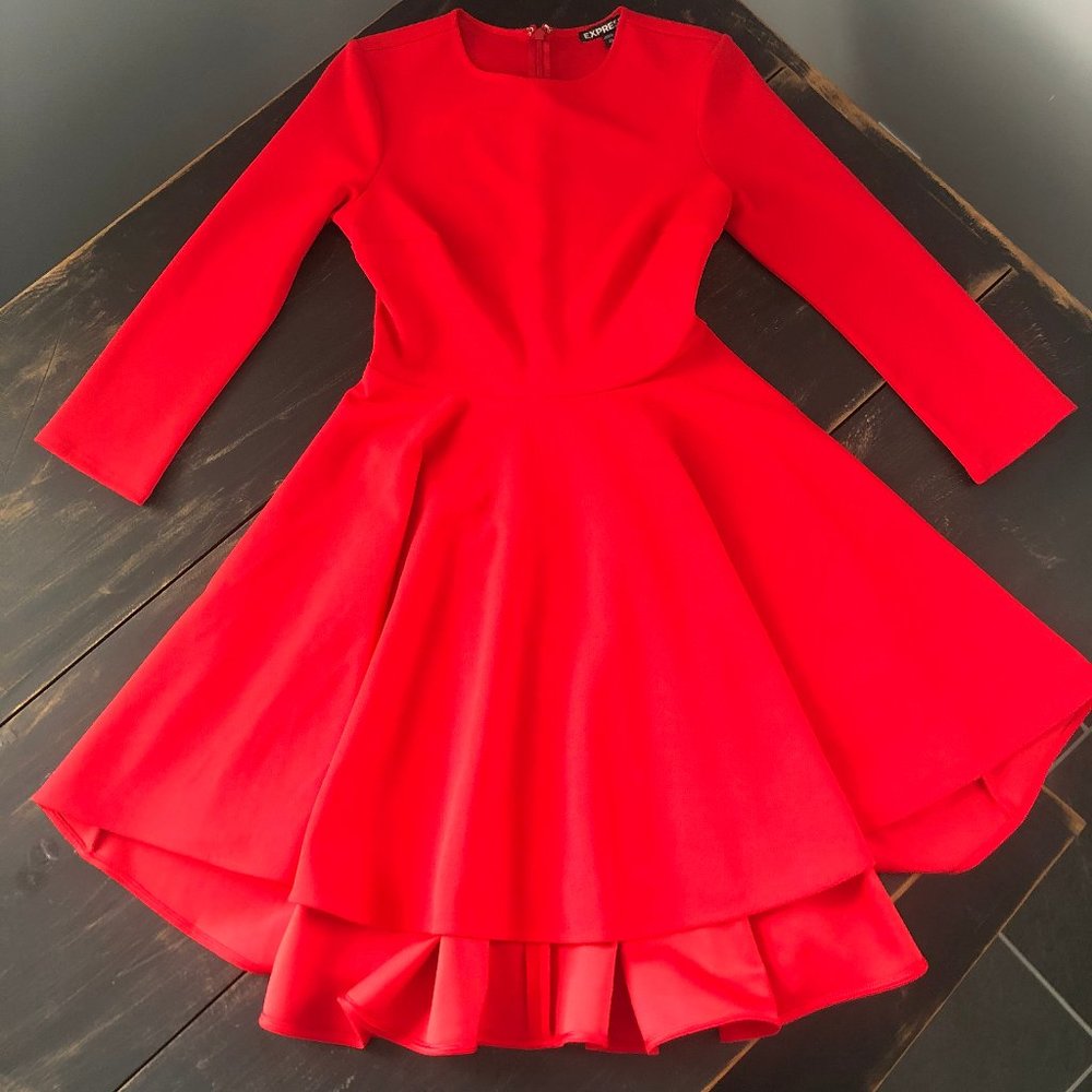 Express Red Fit and Flare High Low Dress